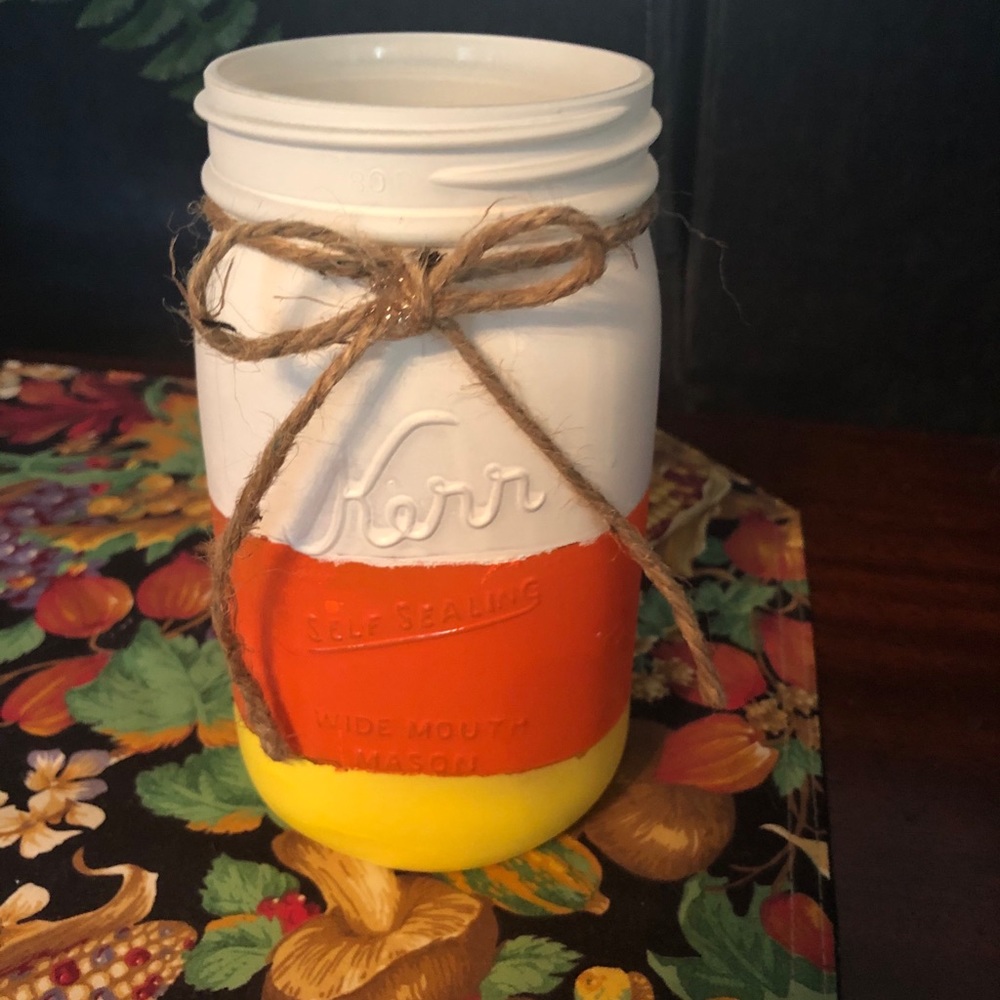 Handcrafted Mason Jar Decor “Candy Corn”